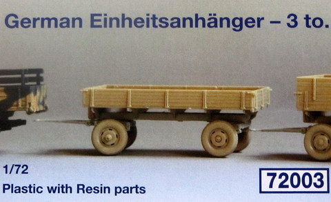 1/72 German 3000 Einheitsanhanger-3 tonnen standard trailer. In Plastic with 4 Resin Parts