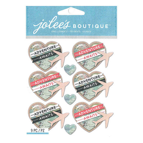 Jolee's Boutique 3D Dimensional Stickers: Map Heart Airplanes Repeat