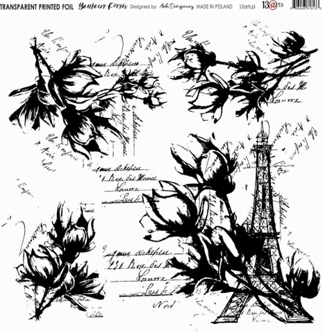 13arts Transparent Printed Foil : Bonjour Paris  12x12   - asetaattiarkki