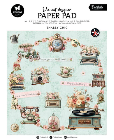 Studio Light Die-cut Designer Paper Pad : Shabby Chic #169 - askartelulehtiö 