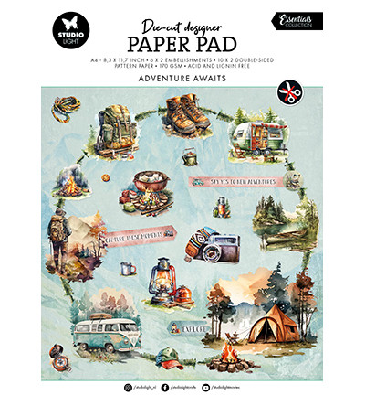 Studio Light Die-cut Designer Paper Pad : Adventure Awaits #170 - askartelulehtiö 
