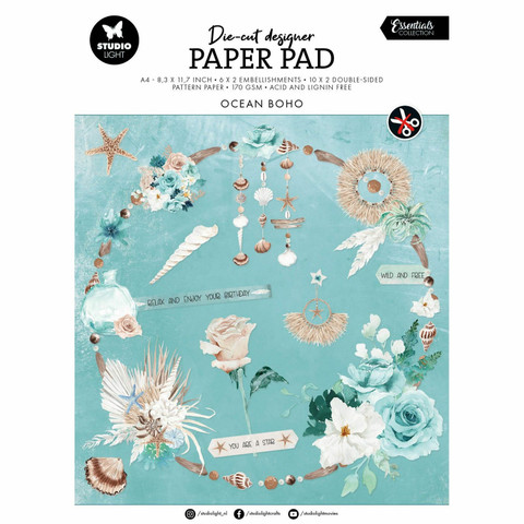 Studio Light Die-cut Designer Paper Pad : Ocean Boho #168 - askartelulehtiö 
