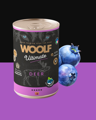 Woolf Ultimate märkäruoka - peura & mustikka, 400g