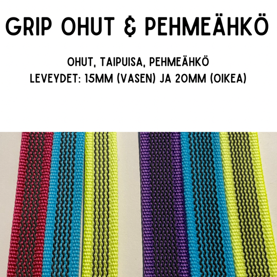 GRIP-hihna, 3m (lev. 15 & 20mm / materiaali: ohut & pehmeähkö)