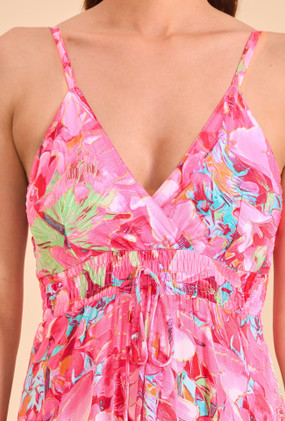 Pinkki pitkä silkkinen mekko