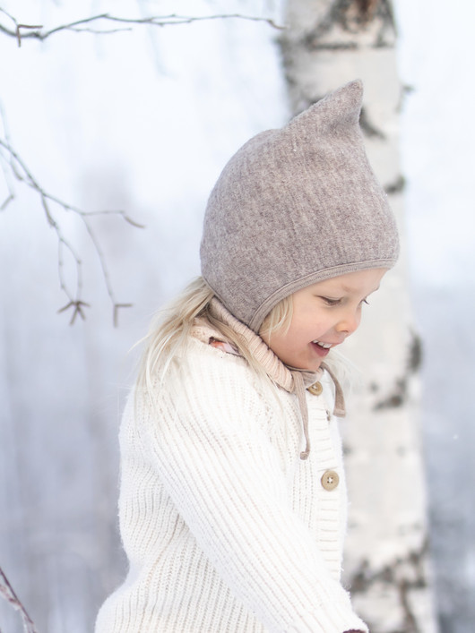 Pixie Bonnet Boiled Wool Beige Melange