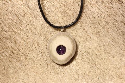 Reindeer Horn Necklace with 8mm Stone Pearl Amethyst
