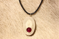Reindeer Horn Necklace with 8mm Stone Pearl Colored Agate Fuchsia