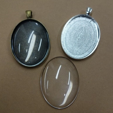 Pendant base, 40x30mm, oval, c. silver