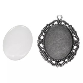 Ramberlock + cabochon, dekorativ, oval, silver