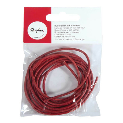 Leather cord, 2 mmø, 1 m x 2 pcs., red