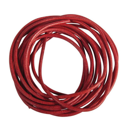 Leather cord, 2 mmø, 1 m x 2 pcs., red