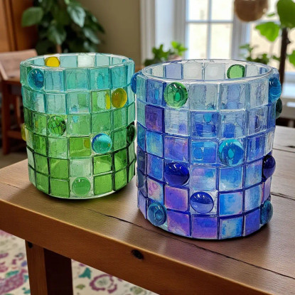 Mosaic Lanterns, Green-Blue, DIY