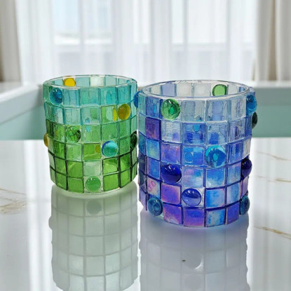 Mosaic Lanterns, Green-Blue, DIY