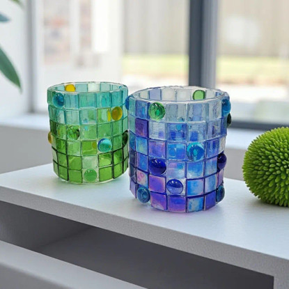 Mosaic Lanterns, Green-Blue, DIY