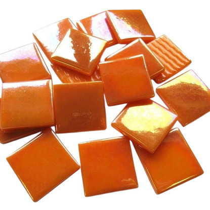 Pâte de Verre Iridescent Orange Glass Mosaic Tiles 25 mm, 100 g