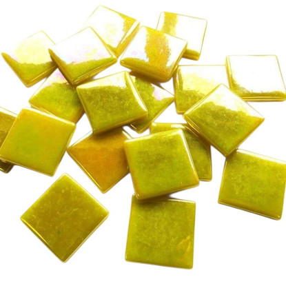 Pâte de Verre glasmosaikbitar 25 mm, iriserande gul, 100 g