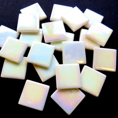 Pâte de Verre glasmosaikbitar 25 mm, iriserande vit, 100 g