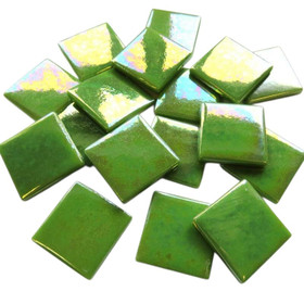 Pâte de Verre glasmosaikbitar 25 mm, iriserande grön, 100 g