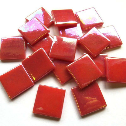 Pâte de Verre Iridescent Red Glass Mosaic Tiles 25 mm, 100 g