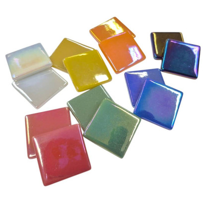 Pâte de Verre glasmosaikbitar 25 mm, iriserande röd, 100 g