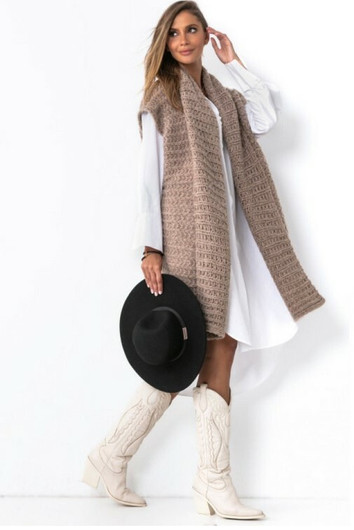 Pitkä neulottu Delux liivi, beige tai valkoinen, ONE SIZE