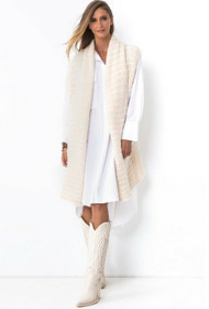 Pitkä neulottu Delux liivi, beige tai valkoinen, ONE SIZE