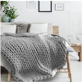 Harmaa jättineuleviltti, 120 x 150cm