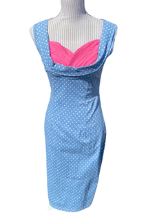 Vaaleansininen Polka Dot kynämekko (UK14/L)