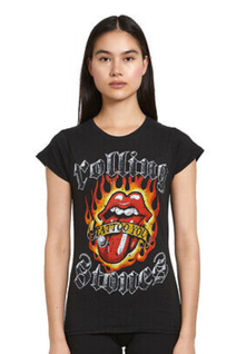 Rolling Stones Flaming Tattoo Tongue T-paita (XL)