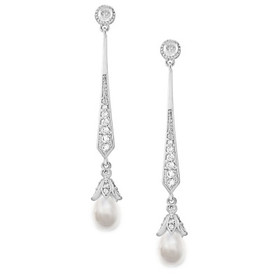 Art deco korvakorut pitkillä pisarahelmi riipuksilla, hopea