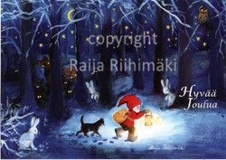 Joulukortti R163, Tonttu ja metsäneläimet