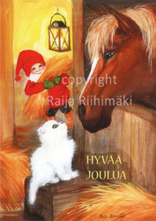 Joulukortti R164, Hevonen ja kissanpentu