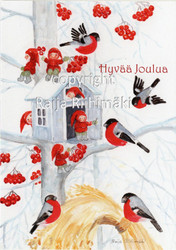 Joulukortti R166, Pikkutontut ja punatulkut