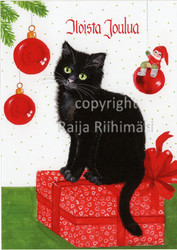 Joulukortti R167, musta kissa