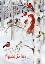 Joulukortti R168, Tonttu puussa