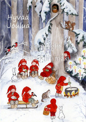 Joulukortti R171, Tontut metsässä