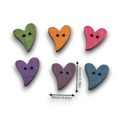 Suloinen puusydän-nappi, 6 kpl