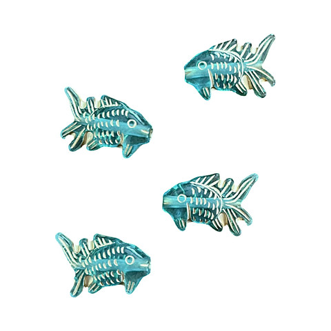 Akryylihelmi kala turkoosi / kulta 20,5 x 14 mm (6 kpl)