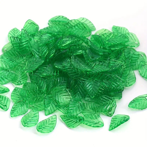 Akryylihelmi / riipus lehti vihreä 13 x 8 mm (10 kpl)