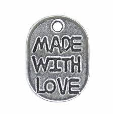 Riipus hopean värinen 'Made with love' 11mm (5kpl)