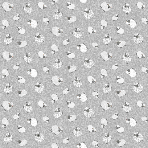Harmaa lammaskuvioinen puuvillakangas Woolly Sheep 068S