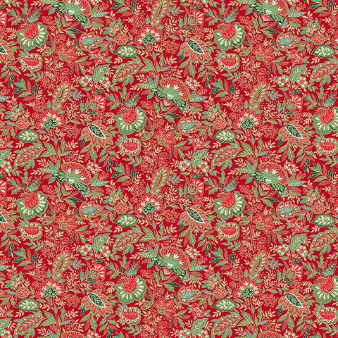 Punaisenkirjava kultasomisteinen puuvillakangas Sarasa Red 104 R