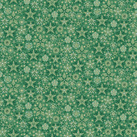 Vihreä tähtikuvioinen kultasomisteinen puuvillakangas Frosty Green 106 G