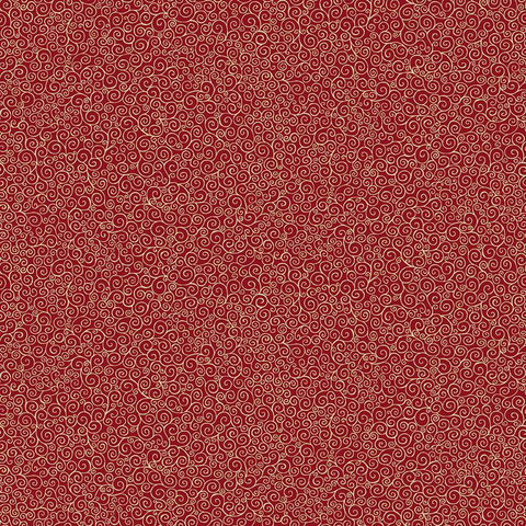 Punainen kultakiekurakuvioinen puuvillakangas Scroll Red 109 R