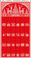 Punainen joulukalenteri-puuvillakangaspaneeli Advent 117R