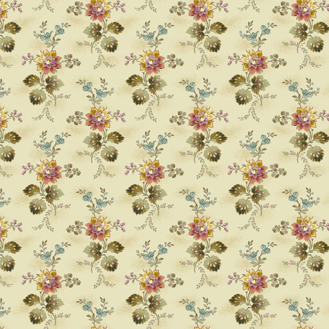 Vaalea kukkakuvioinen puuvillakangas Cardinal Flower 1373 L