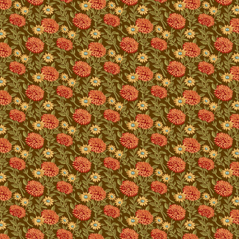 Ruskea kukkakuvioinen puuvillakangas 1543 N