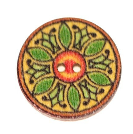 Värikäs puunappi, 20 mm, kelta-vihreäsävyinen