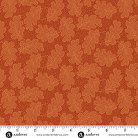 Oranssi tammenlehtikuvioinen puuvillakangas 1547 O